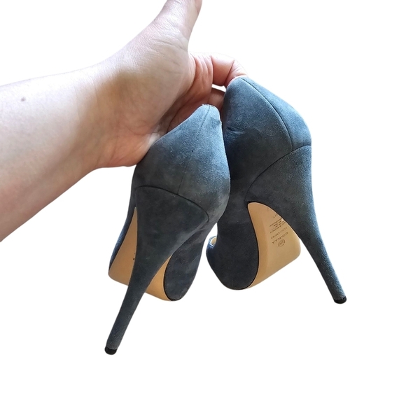 Semilla Platform Suede Italian Elegant Blue Peep-Toe Heels Size 40 - Picture 7 of 7